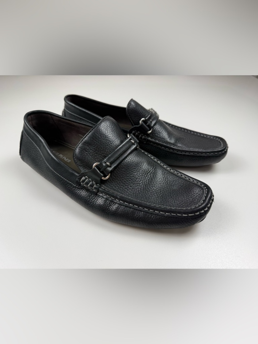 Donald Pliner Loafer Shoes Mens 12 Black Leather Slip On Driving Moc